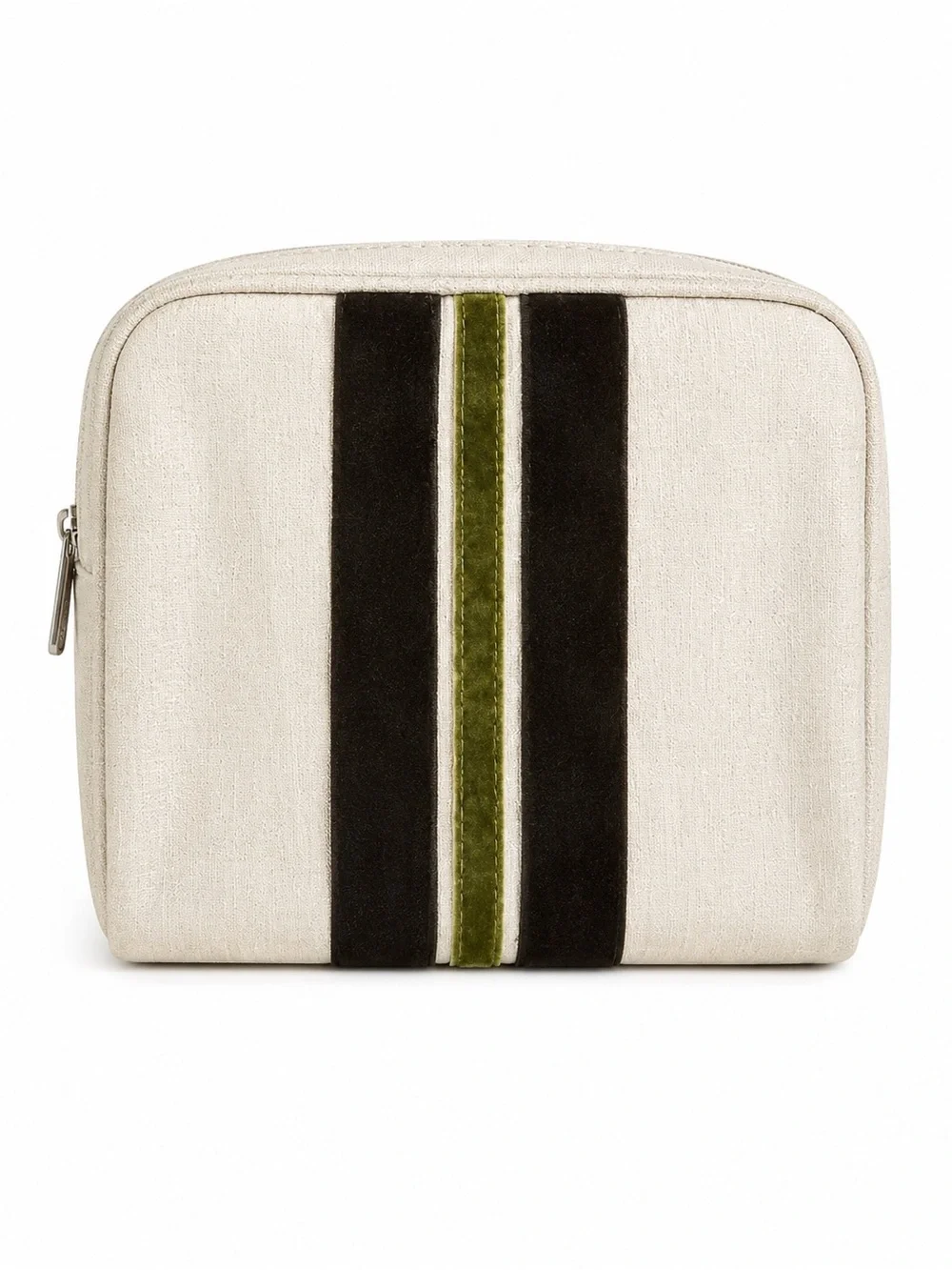 Cream Cosmetic Bag Velvet Stripe Makeup Pouch Travel Toiletry Case